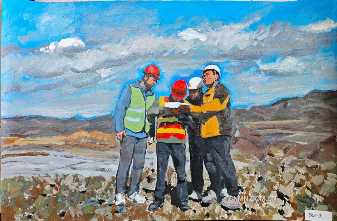 水粉畫 地災排查護平安  魏小溪